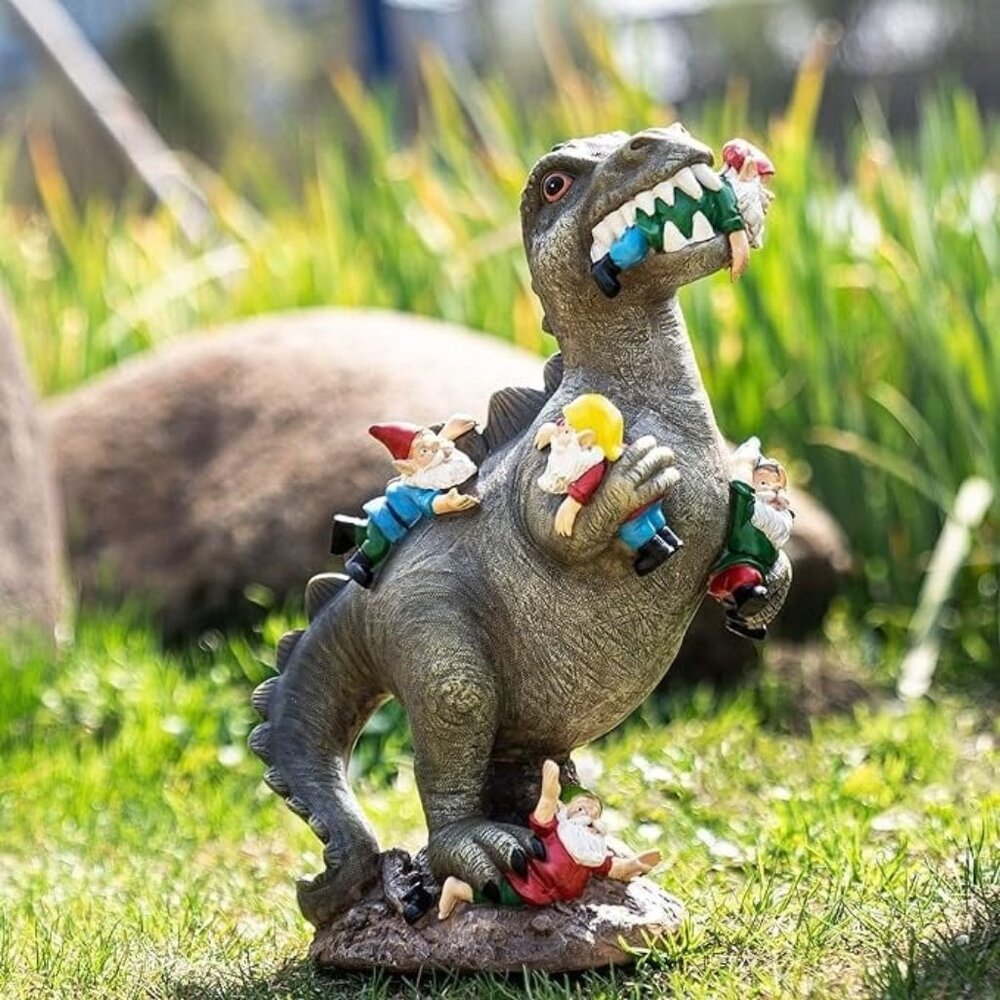 Garden Gnome Statues Outdoor Decor, 14” Dinosaur Art Outdoor